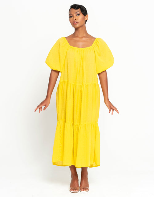 Load image into Gallery viewer, ROSEMARY Dotted Cotton Dress, in Sunflower Yellow by BrunnaCo
