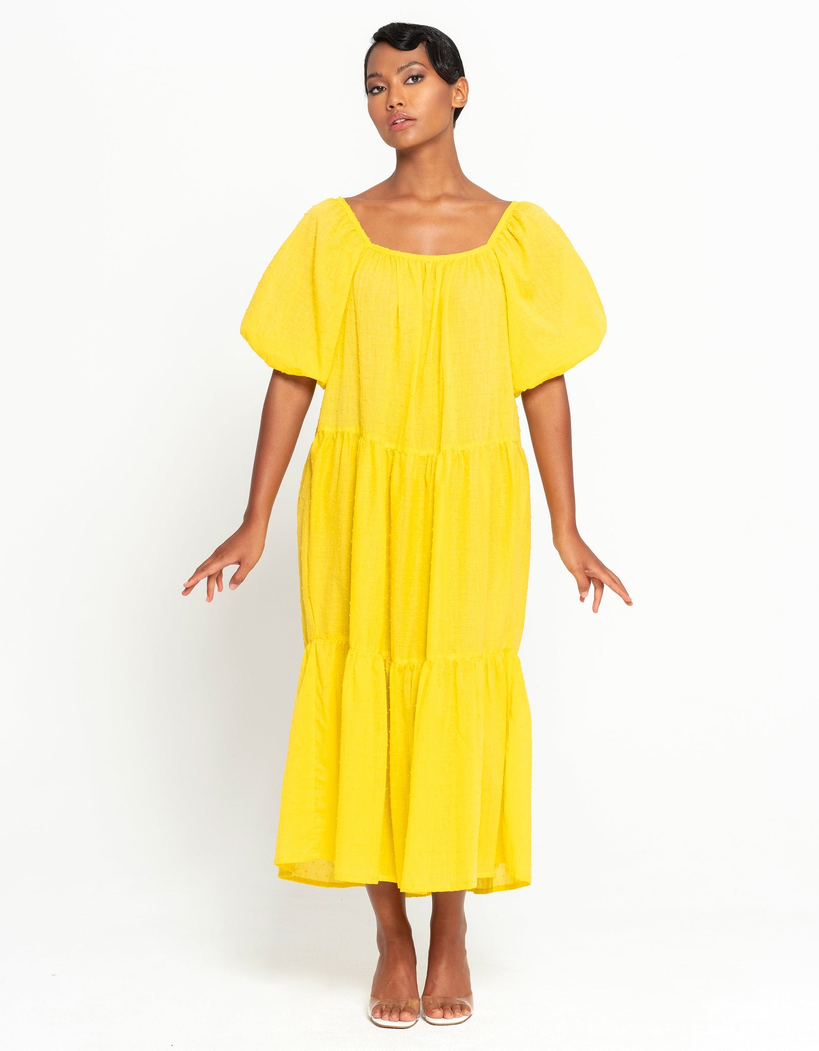 ROSEMARY Dotted Cotton Dress, in Sunflower Yellow by BrunnaCo