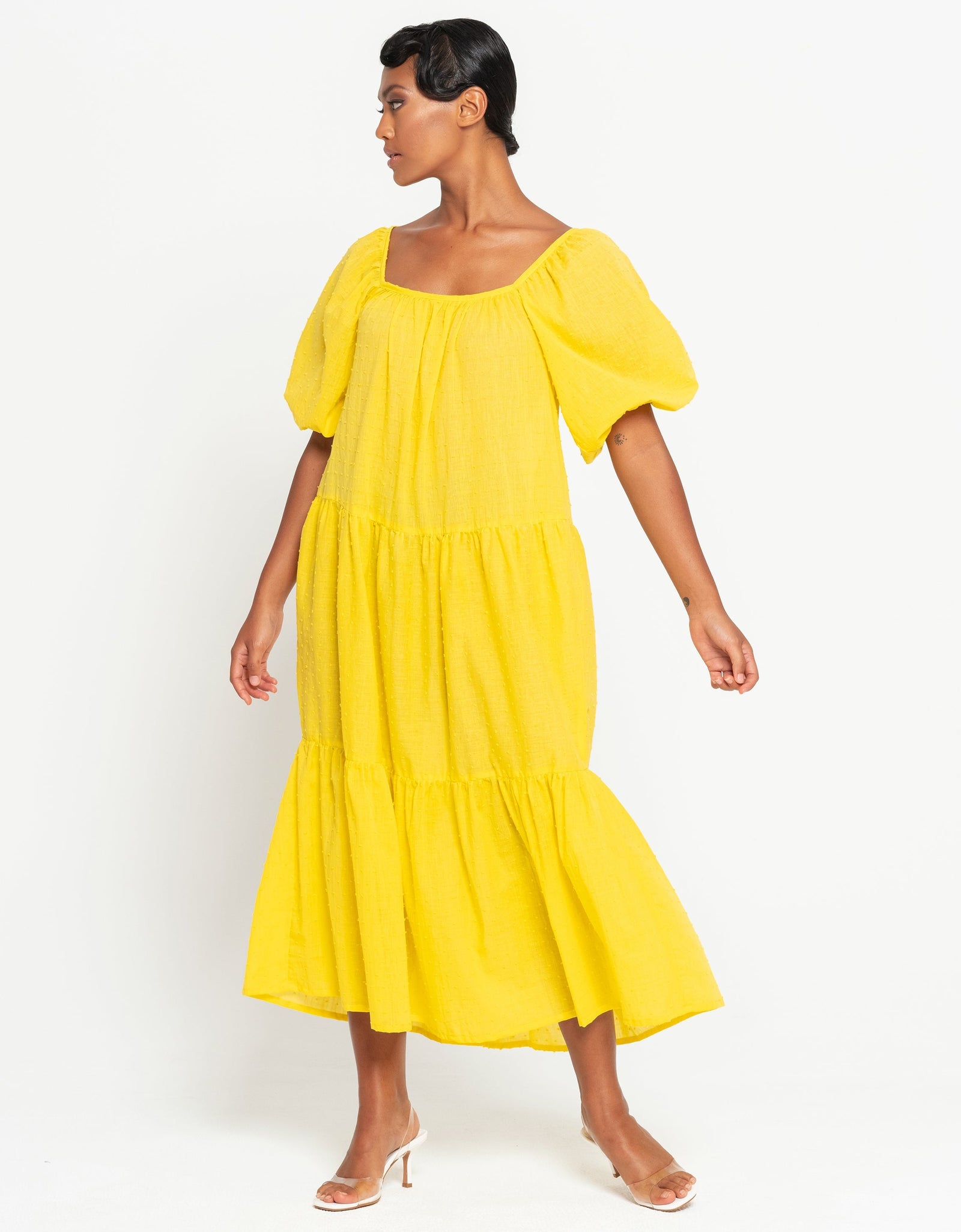 ROSEMARY Dotted Cotton Dress, in Sunflower Yellow by BrunnaCo
