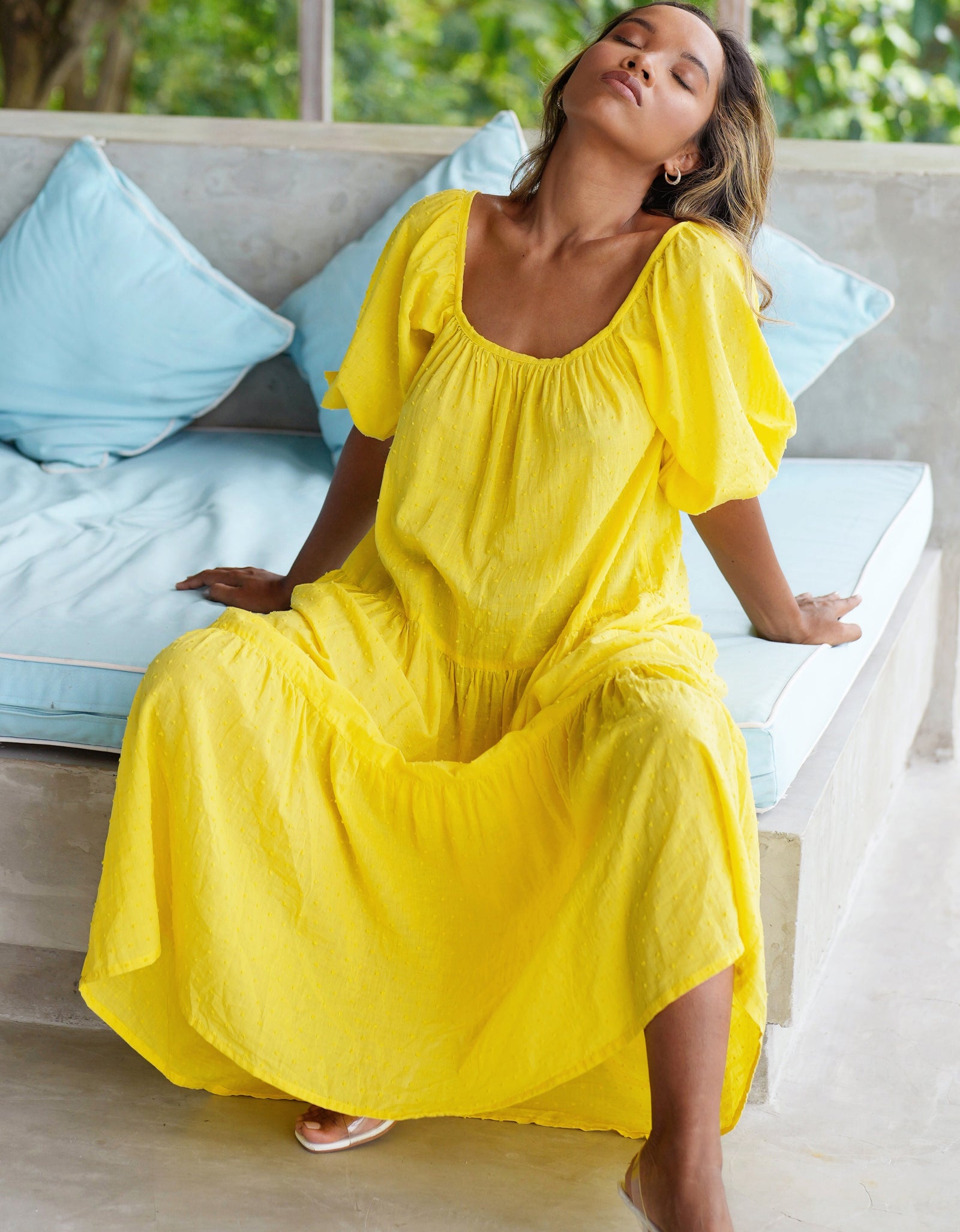 ROSEMARY Dotted Cotton Dress, in Sunflower Yellow by BrunnaCo