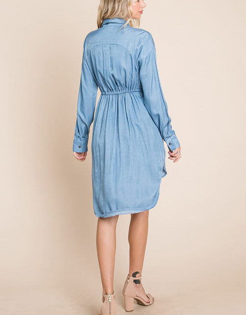 Load image into Gallery viewer, Button Down drawstring Tie waist Chambray Dress by RolyPoly Apparel
