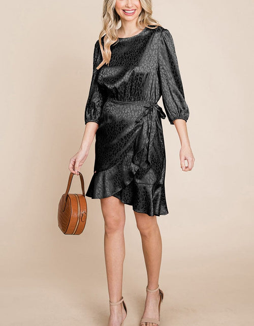 Load image into Gallery viewer, Satin Leopard Print Ruffle Hem Dress by RolyPoly Apparel

