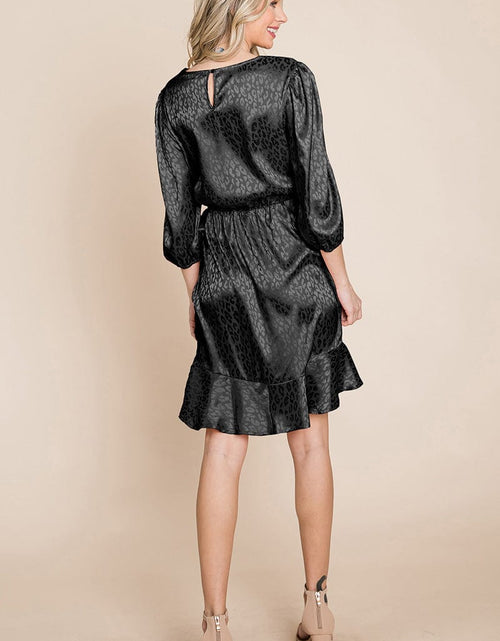 Load image into Gallery viewer, Satin Leopard Print Ruffle Hem Dress by RolyPoly Apparel
