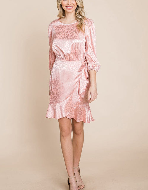 Load image into Gallery viewer, Satin Leopard Print Ruffle Hem Dress by RolyPoly Apparel
