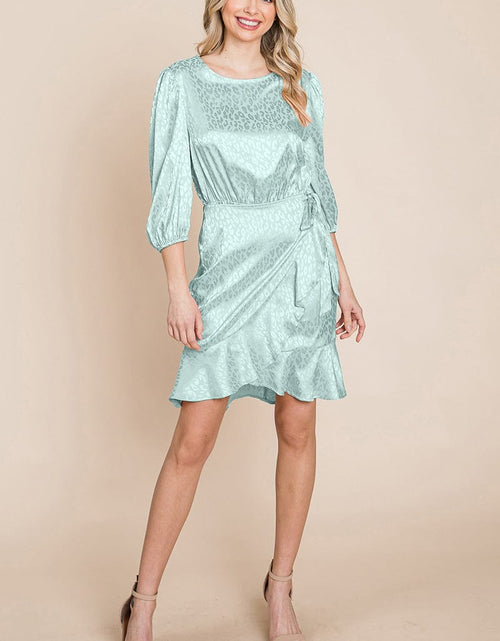 Load image into Gallery viewer, Satin Leopard Print Ruffle Hem Dress by RolyPoly Apparel
