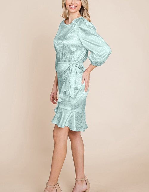 Load image into Gallery viewer, Satin Leopard Print Ruffle Hem Dress by RolyPoly Apparel
