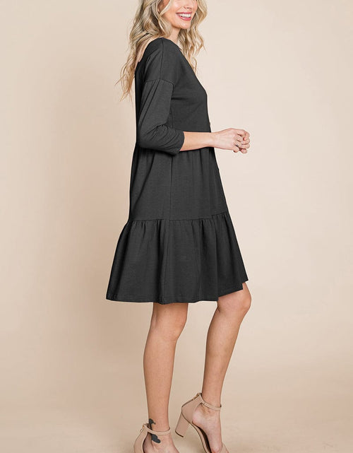 Load image into Gallery viewer, V neck Button Front Tiered Babydoll dress by RolyPoly Apparel

