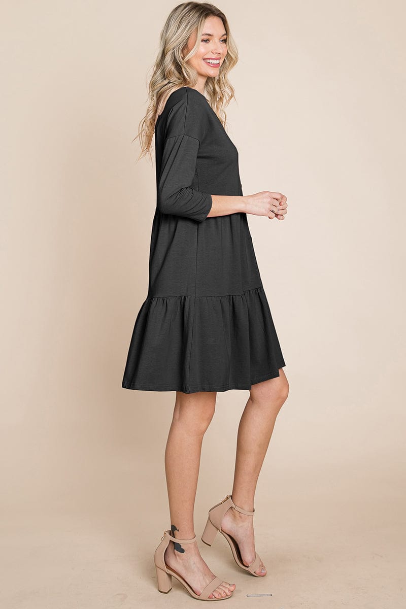 V neck Button Front Tiered Babydoll dress by RolyPoly Apparel