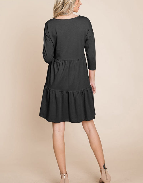 Load image into Gallery viewer, V neck Button Front Tiered Babydoll dress by RolyPoly Apparel
