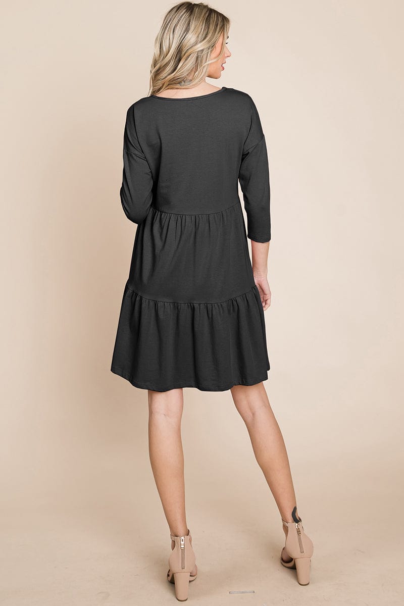 V neck Button Front Tiered Babydoll dress by RolyPoly Apparel
