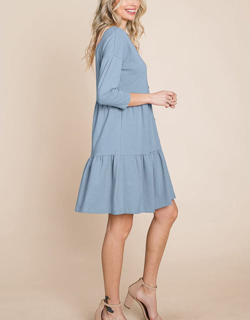 Load image into Gallery viewer, V neck Button Front Tiered Babydoll dress by RolyPoly Apparel
