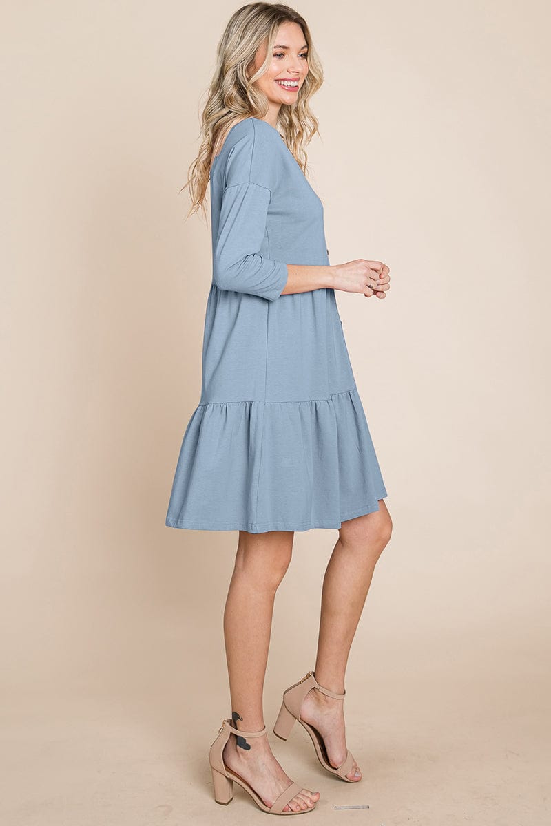 V neck Button Front Tiered Babydoll dress by RolyPoly Apparel