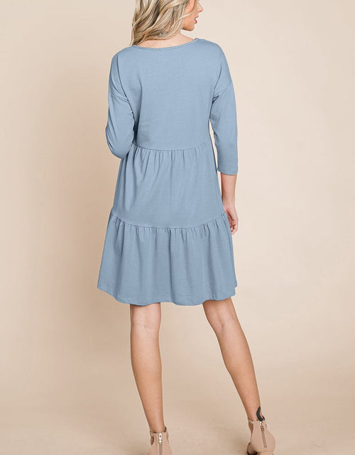 Load image into Gallery viewer, V neck Button Front Tiered Babydoll dress by RolyPoly Apparel
