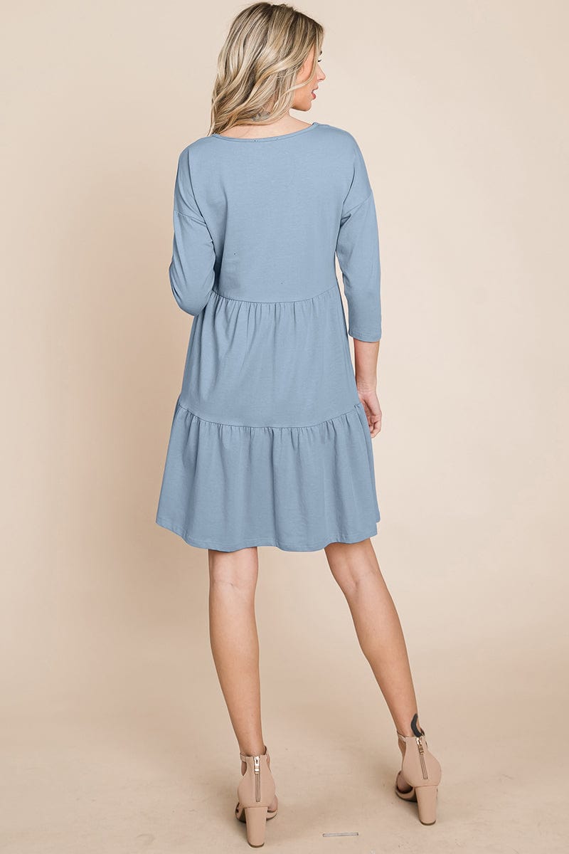V neck Button Front Tiered Babydoll dress by RolyPoly Apparel