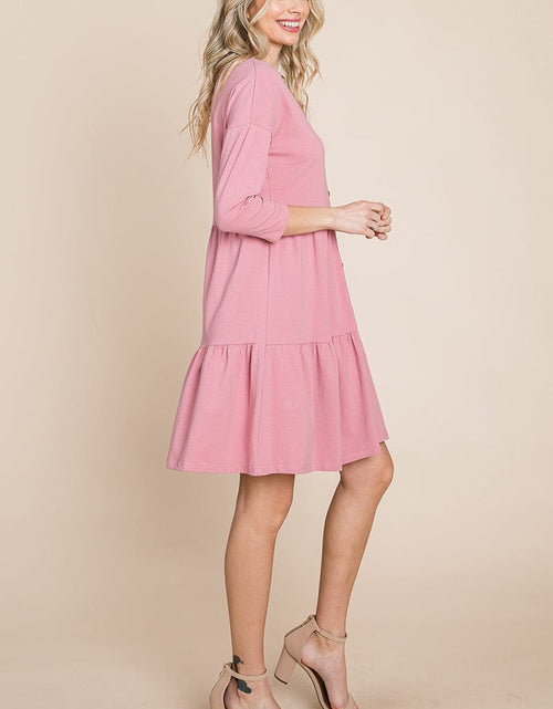 Load image into Gallery viewer, V neck Button Front Tiered Babydoll dress by RolyPoly Apparel
