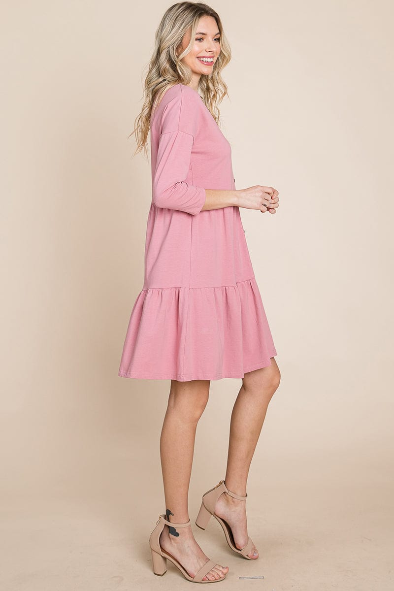 V neck Button Front Tiered Babydoll dress by RolyPoly Apparel