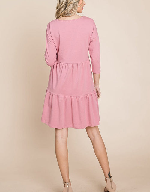 Load image into Gallery viewer, V neck Button Front Tiered Babydoll dress by RolyPoly Apparel
