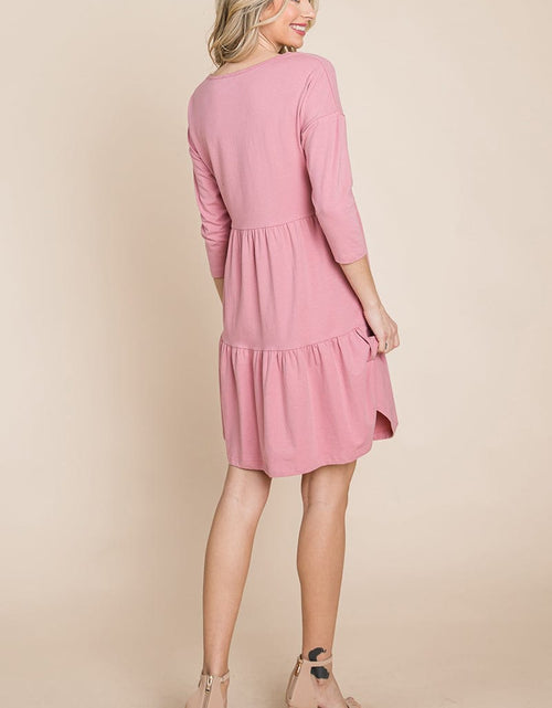 Load image into Gallery viewer, V neck Button Front Tiered Babydoll dress by RolyPoly Apparel
