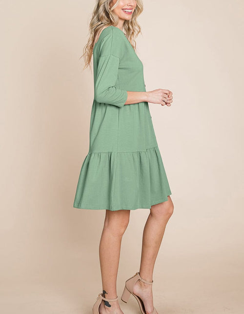 Load image into Gallery viewer, V neck Button Front Tiered Babydoll dress by RolyPoly Apparel
