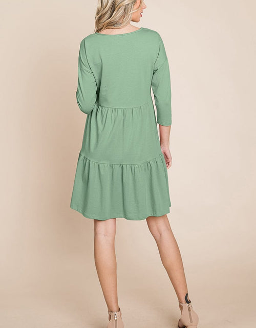 Load image into Gallery viewer, V neck Button Front Tiered Babydoll dress by RolyPoly Apparel
