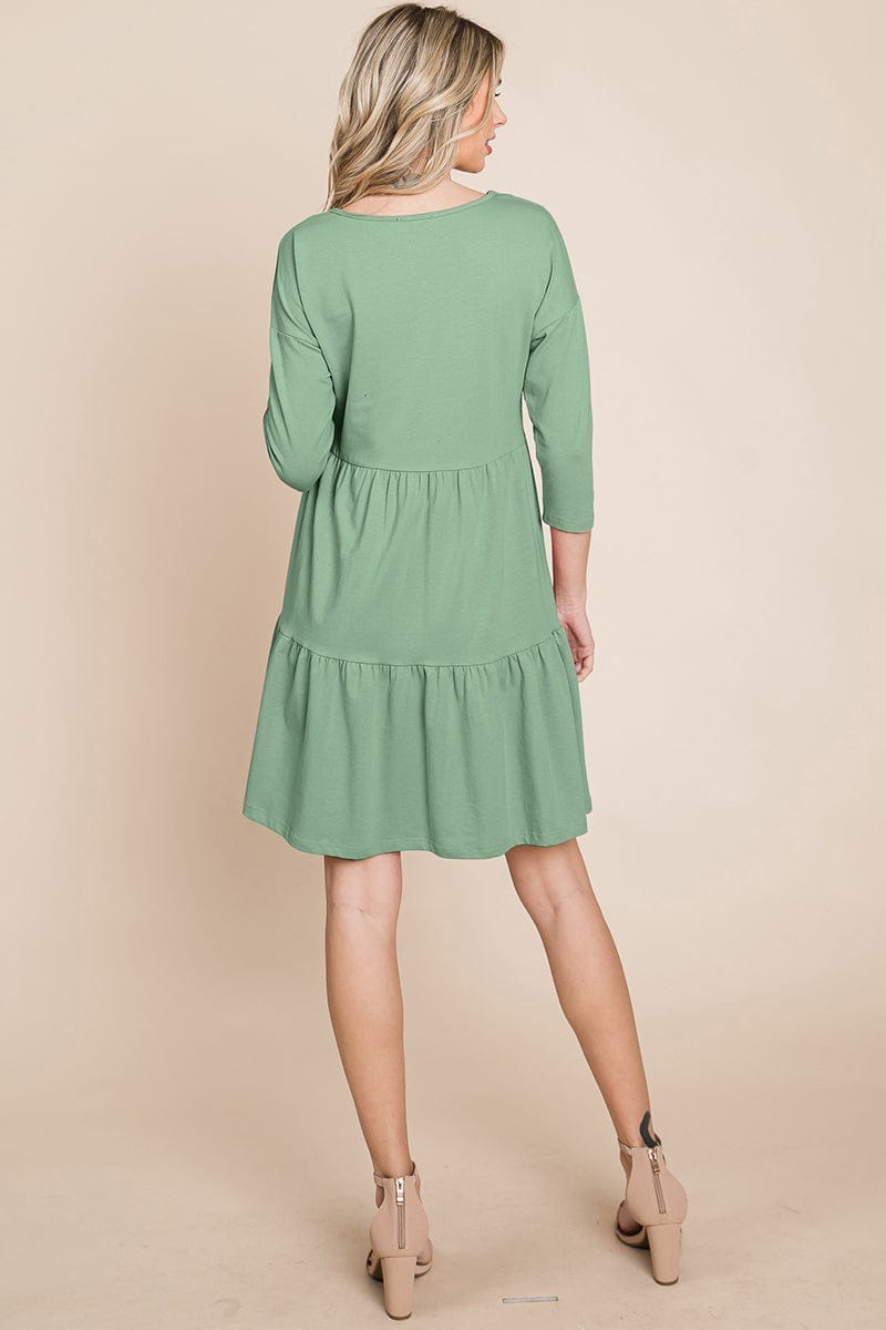 V neck Button Front Tiered Babydoll dress by RolyPoly Apparel