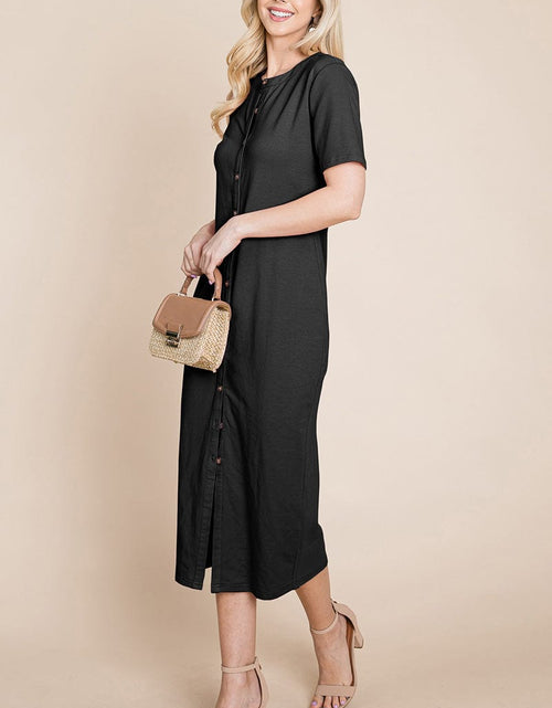 Load image into Gallery viewer, Everyday Button up Cotton Midi Shirt Dress by RolyPoly Apparel
