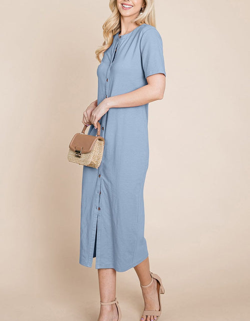 Load image into Gallery viewer, Everyday Button up Cotton Midi Shirt Dress by RolyPoly Apparel

