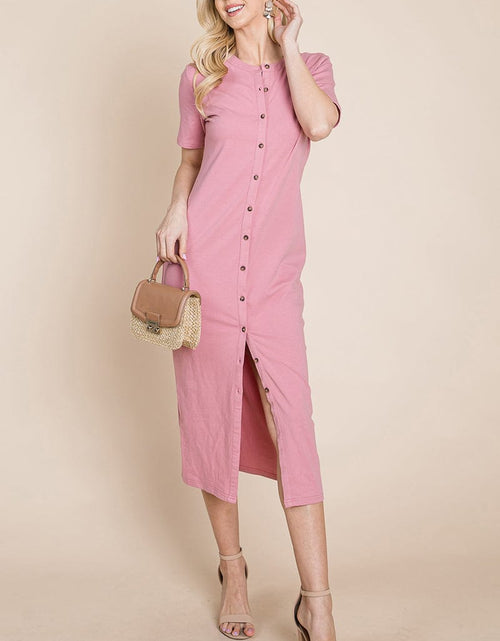Load image into Gallery viewer, Everyday Button up Cotton Midi Shirt Dress by RolyPoly Apparel
