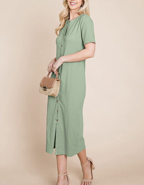 Load image into Gallery viewer, Everyday Button up Cotton Midi Shirt Dress by RolyPoly Apparel
