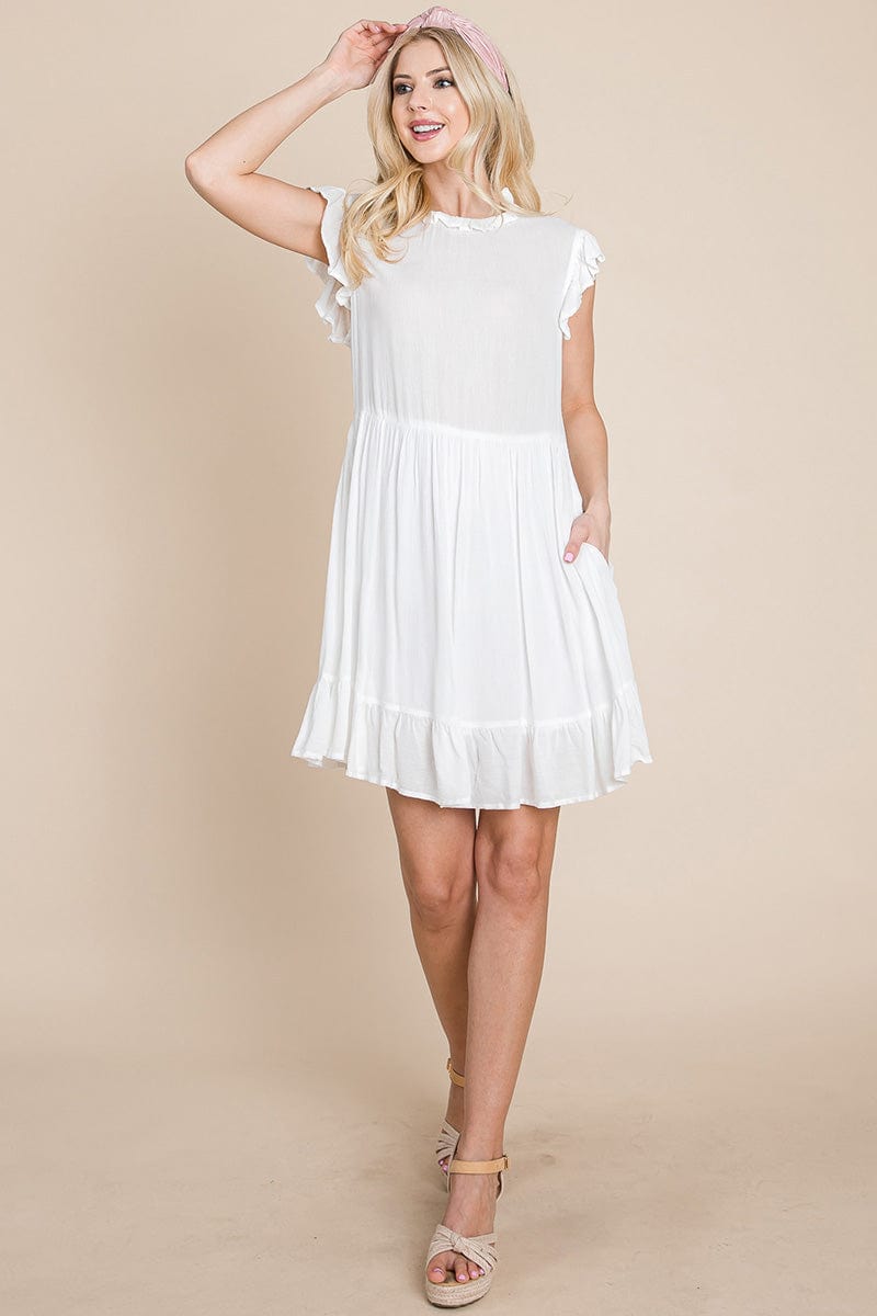 Ruffled Sleeveless Babydoll dress with pockets by RolyPoly Apparel