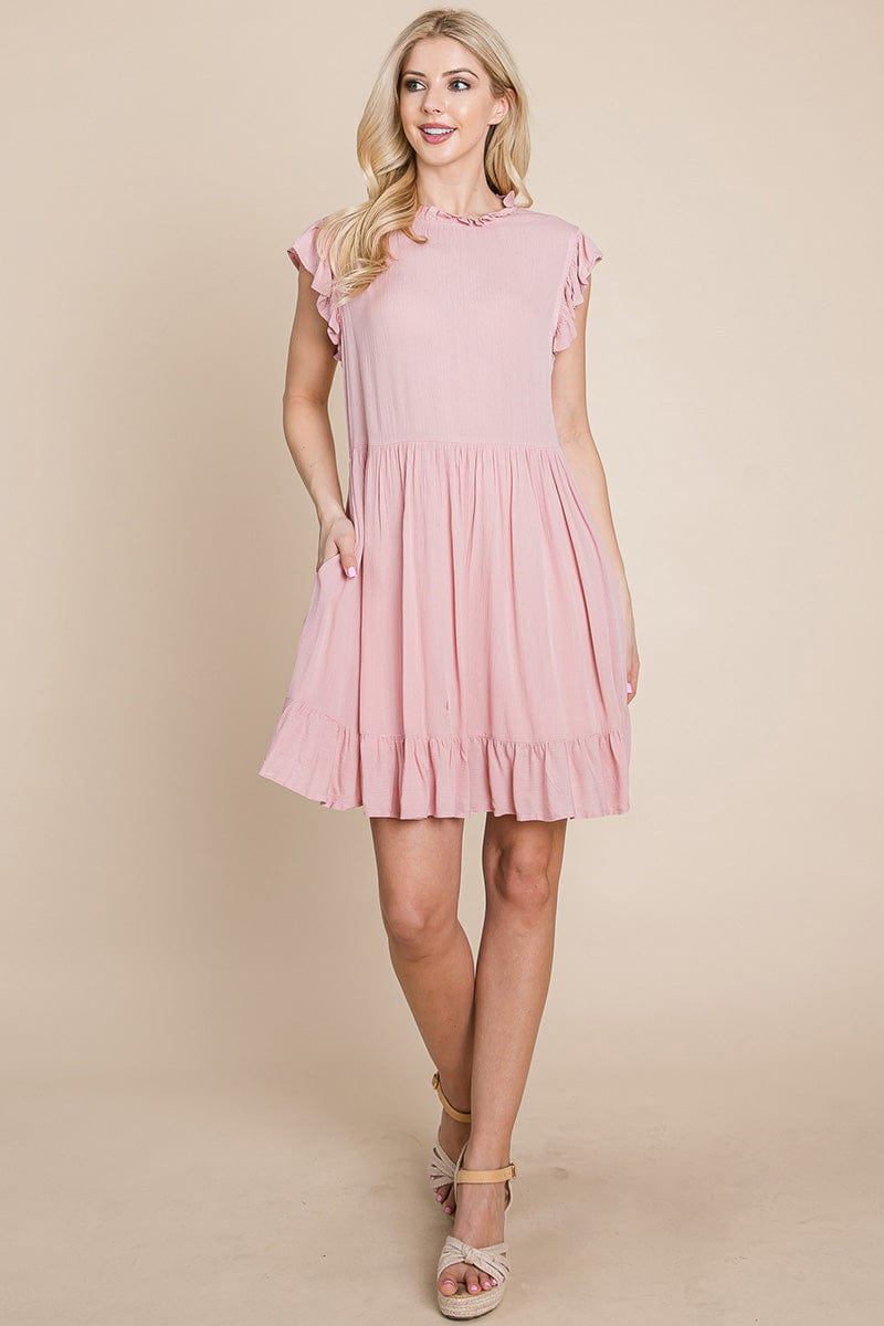 Ruffled Sleeveless Babydoll dress with pockets by RolyPoly Apparel