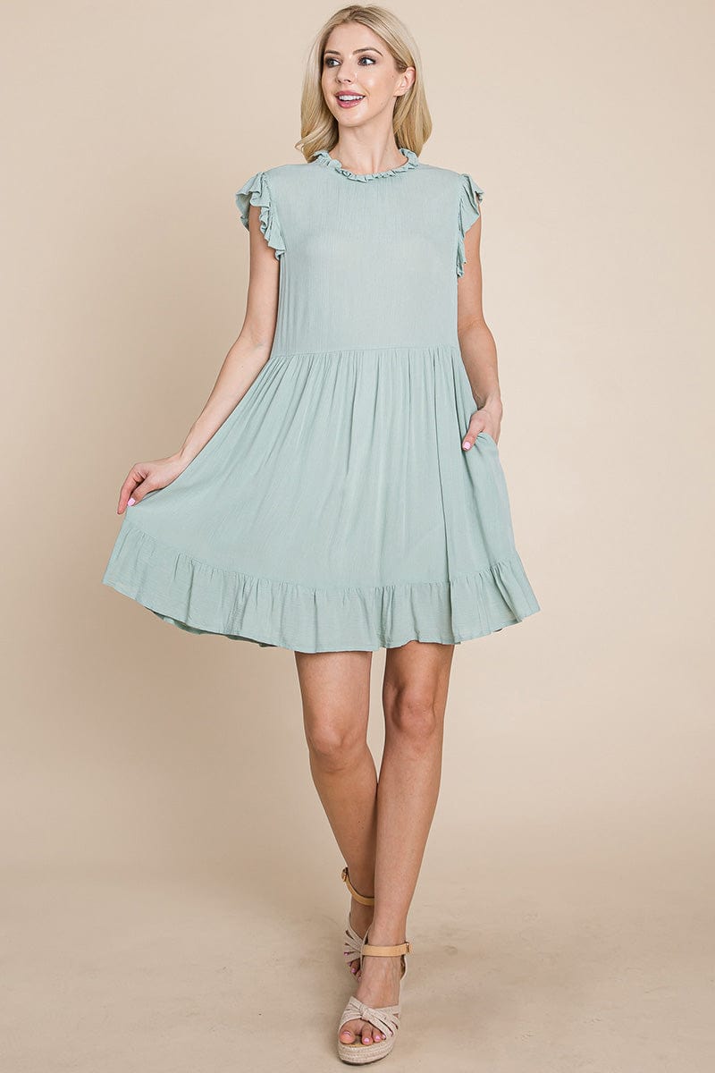Ruffled Sleeveless Babydoll dress with pockets by RolyPoly Apparel