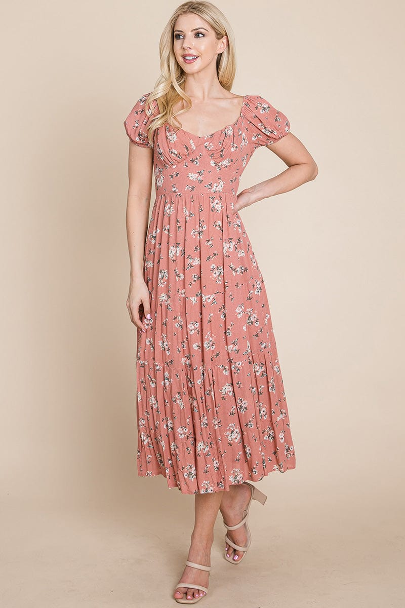 Floral Pleated Open back Midi Dress by RolyPoly Apparel