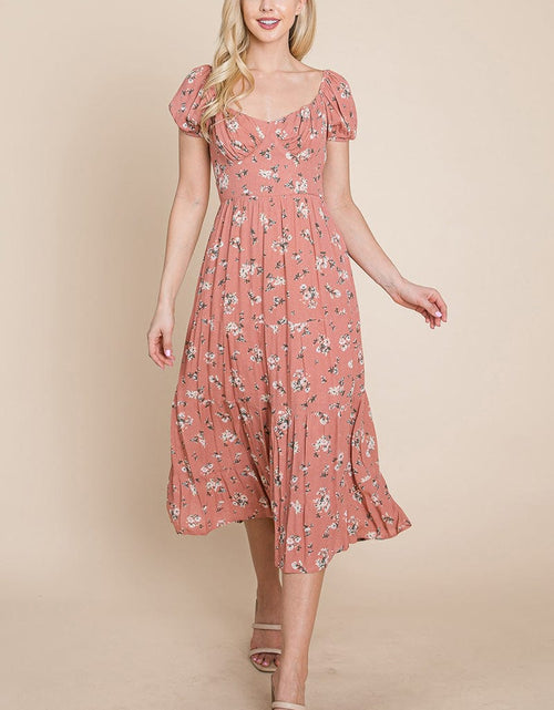 Load image into Gallery viewer, Floral Pleated Open back Midi Dress by RolyPoly Apparel

