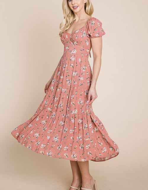 Load image into Gallery viewer, Floral Pleated Open back Midi Dress by RolyPoly Apparel
