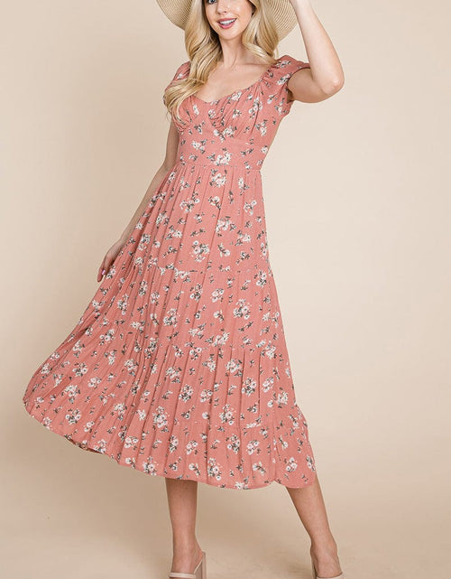 Load image into Gallery viewer, Floral Pleated Open back Midi Dress by RolyPoly Apparel
