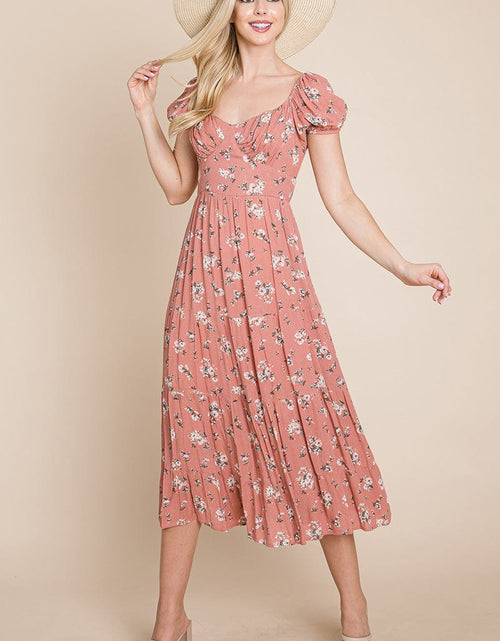 Load image into Gallery viewer, Floral Pleated Open back Midi Dress by RolyPoly Apparel
