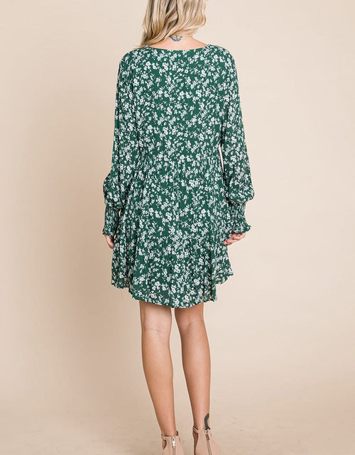 Load image into Gallery viewer, V neck Floral Printed Long Sleeve Pleated Dress by RolyPoly Apparel

