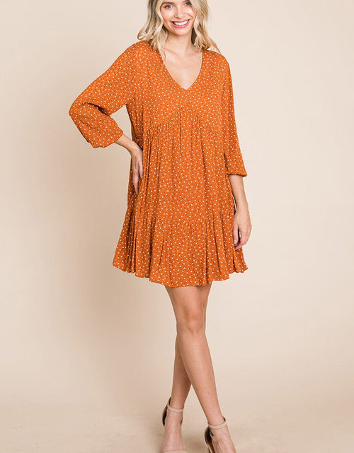 Load image into Gallery viewer, V neck Floral Printed Long Sleeve Pleated Dress by RolyPoly Apparel
