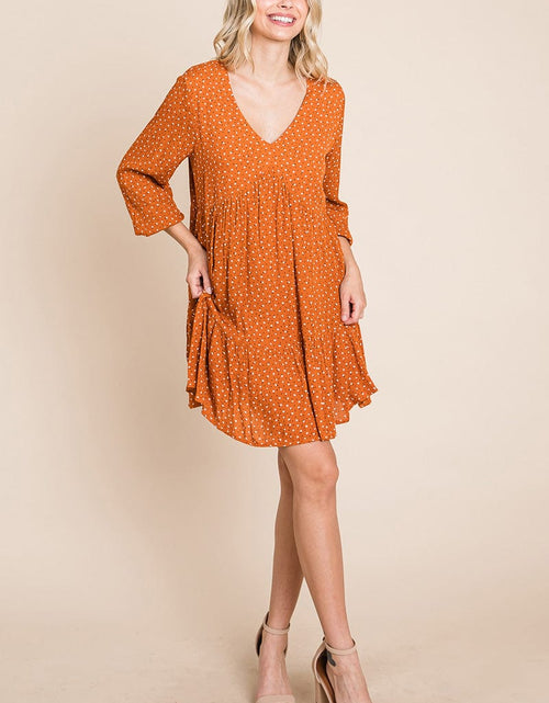Load image into Gallery viewer, V neck Floral Printed Long Sleeve Pleated Dress by RolyPoly Apparel
