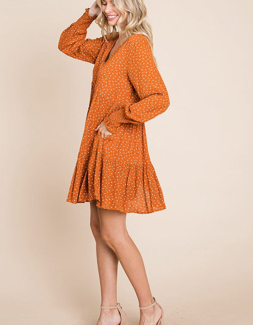 Load image into Gallery viewer, V neck Floral Printed Long Sleeve Pleated Dress by RolyPoly Apparel
