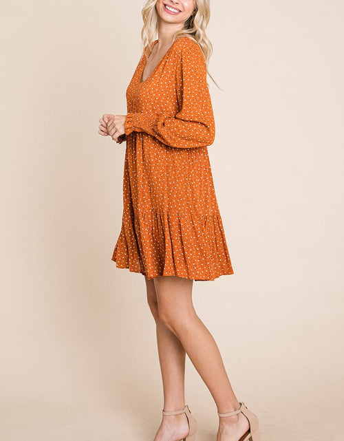 Load image into Gallery viewer, V neck Floral Printed Long Sleeve Pleated Dress by RolyPoly Apparel
