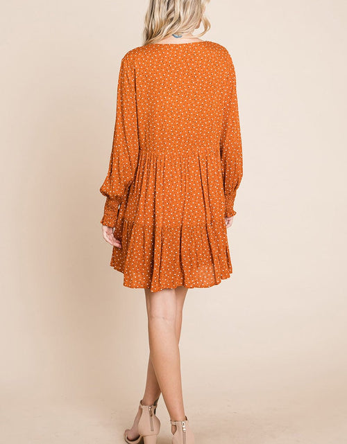 Load image into Gallery viewer, V neck Floral Printed Long Sleeve Pleated Dress by RolyPoly Apparel
