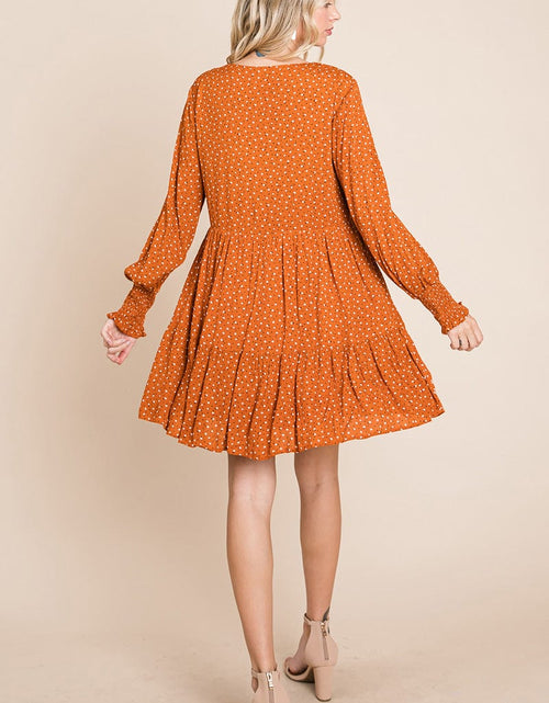 Load image into Gallery viewer, V neck Floral Printed Long Sleeve Pleated Dress by RolyPoly Apparel
