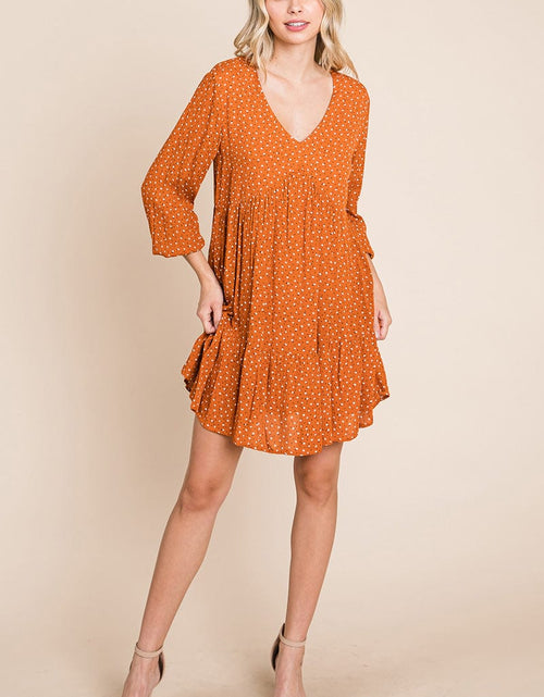 Load image into Gallery viewer, V neck Floral Printed Long Sleeve Pleated Dress by RolyPoly Apparel
