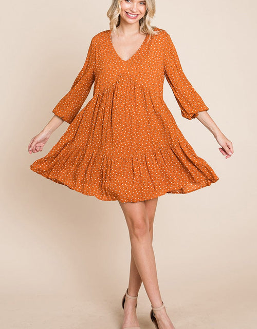 Load image into Gallery viewer, V neck Floral Printed Long Sleeve Pleated Dress by RolyPoly Apparel
