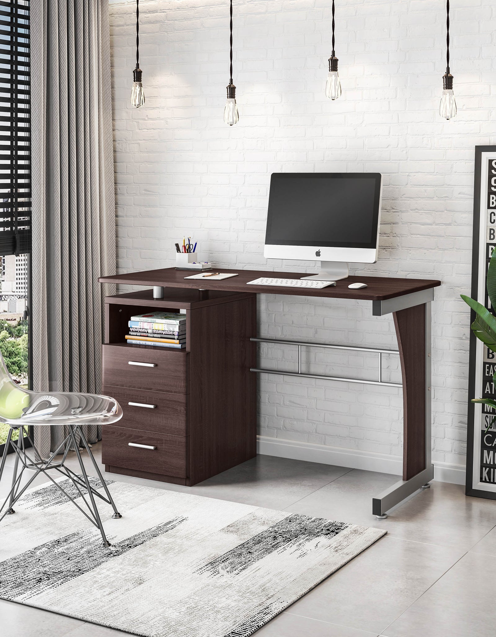 Techni Mobili Computer Desk with Ample Storage, Chocolate by Level Up Desks