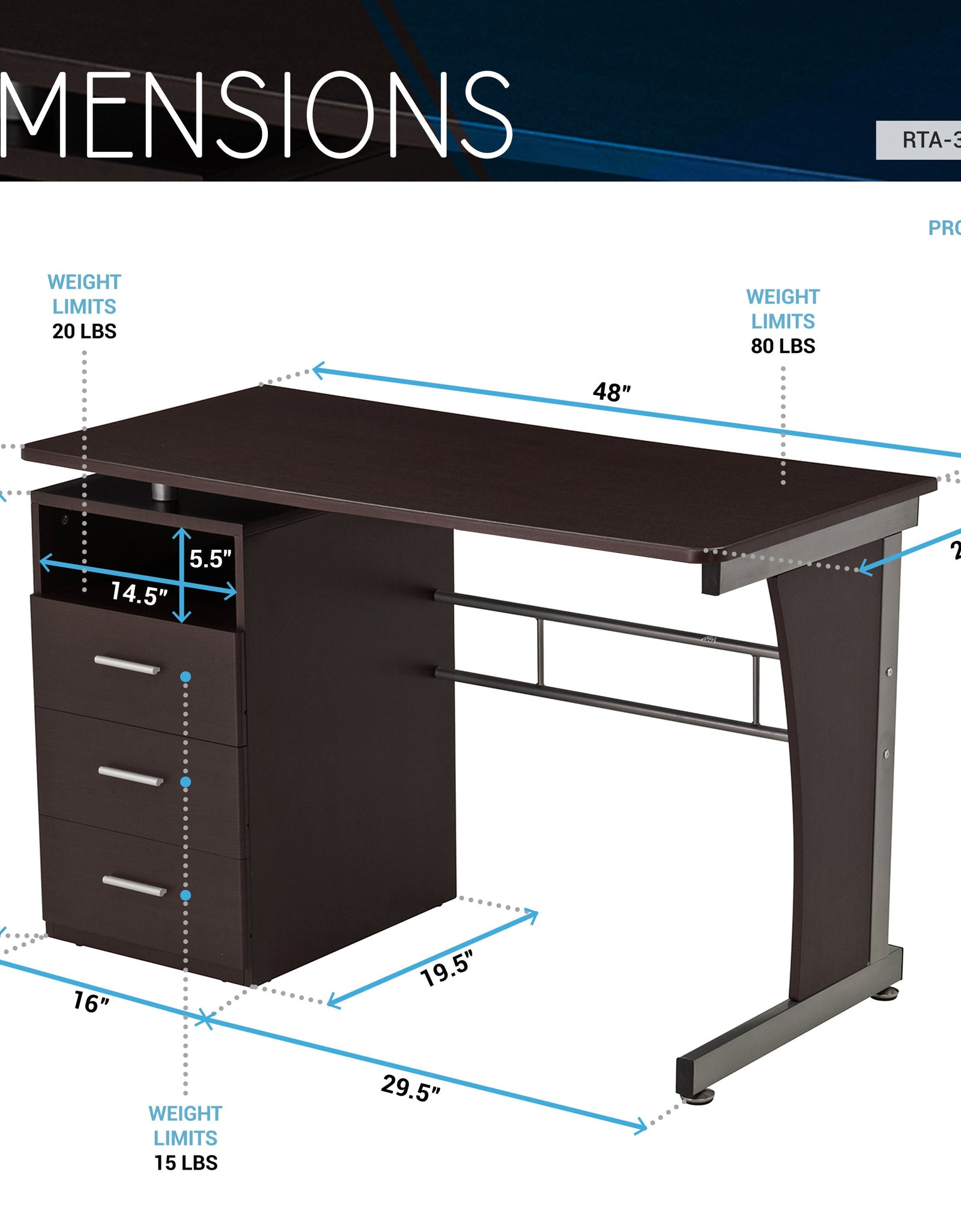 Techni Mobili Computer Desk with Ample Storage, Chocolate by Level Up Desks