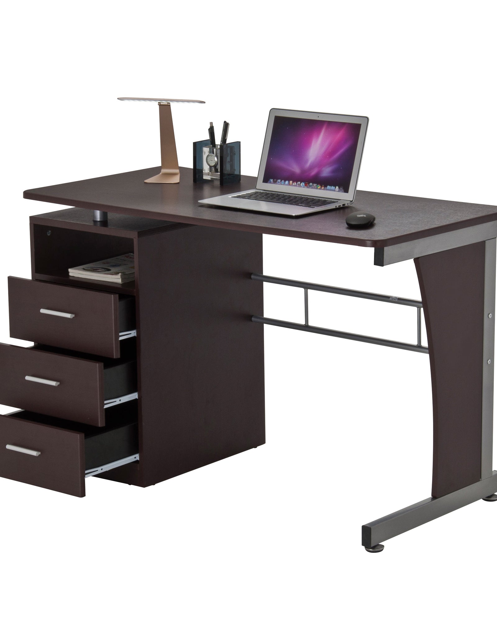 Techni Mobili Computer Desk with Ample Storage, Chocolate by Level Up Desks