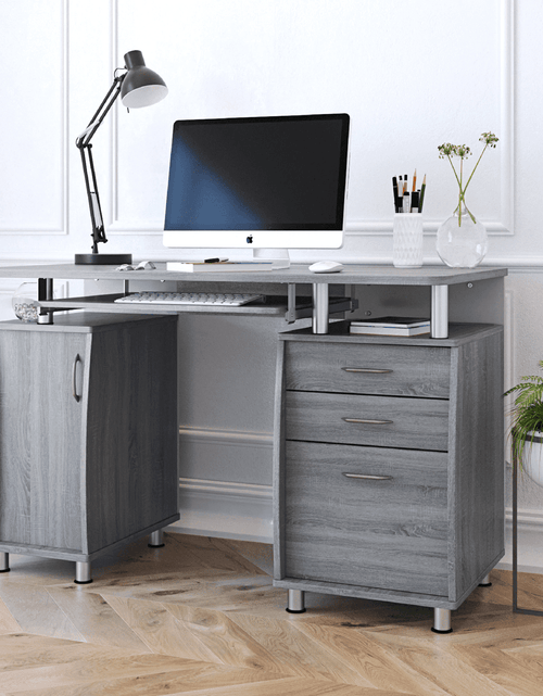 Load image into Gallery viewer, Techni Mobili Complete Workstation Computer Desk with Storage, Grey by Level Up Desks
